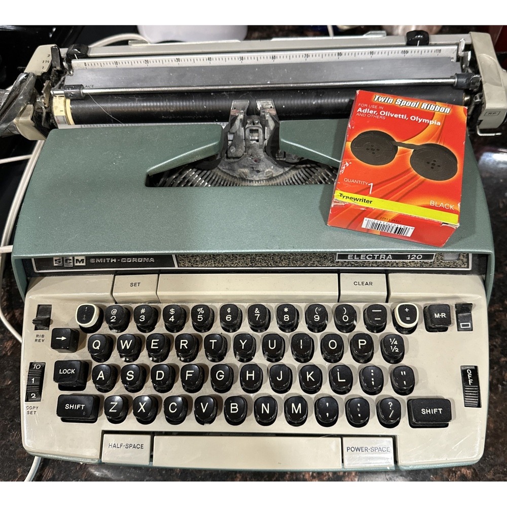 VTG 1970s Smith-Corona Electra 120 Electric Typewriter Aqua & Ivory